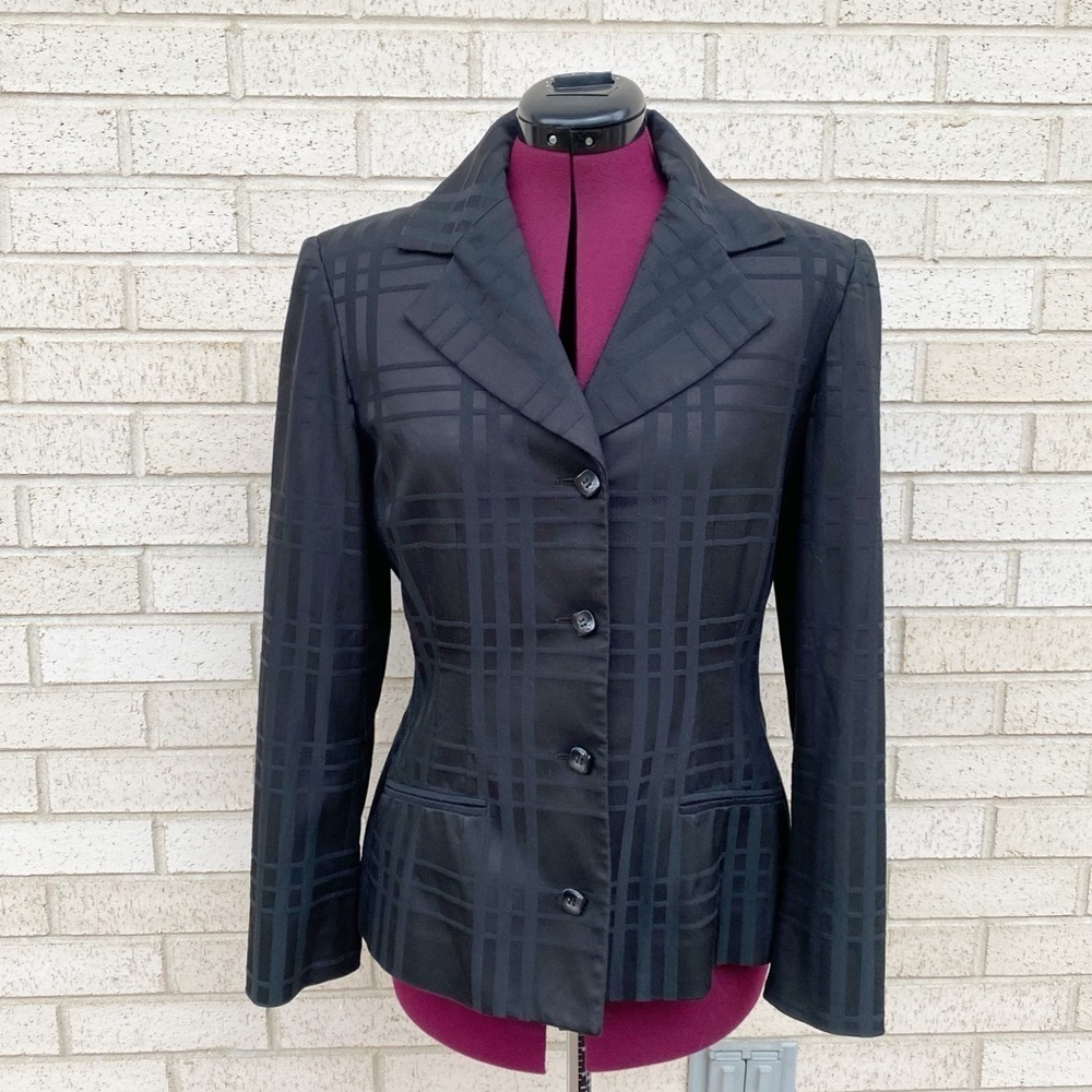 Etcetera Black Jacket Shiny Blazer Classic Block Pattern Size 10